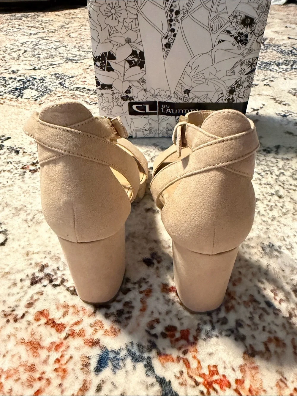 Chinese Laundry Nude/Tan Suede Block Heel Sandals with Ankle Strap